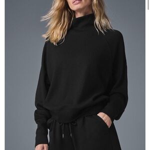 Waffle Weekend Escape Mock Neck Long Sleeve - Black